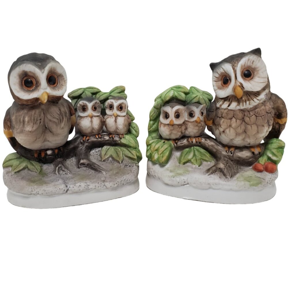 Homco Owl Bird Figurines Set of 2 Taiwan Home Interiors Ceramic Hand Painted
